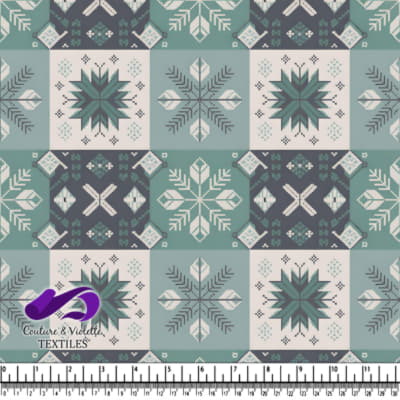 Winter snowflake patchwork pattern in shades of blue and gray