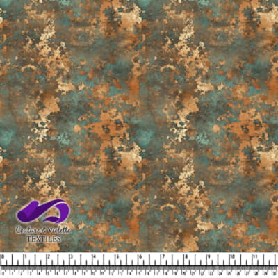 Rustic textured fabric pattern with a mix of brown teal and beige tones