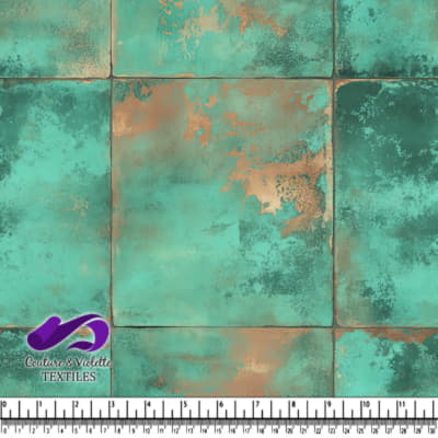 Turquoise and copper aged metal plate texture fabric pattern