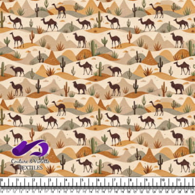 Motif de paysage désertique avec chameaux, cactus et montagnes