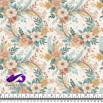 Couronne florale vintage avec des fleurs et feuilles pastel