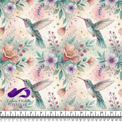 Colibri fantaisiste entouré de fleurs colorées