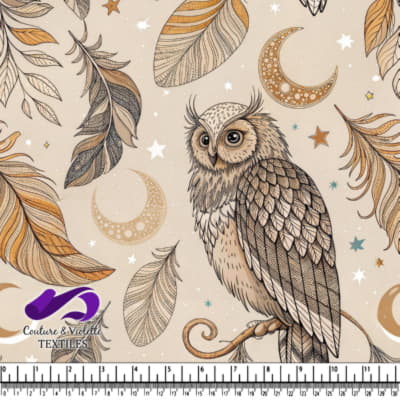 Hibou vintage avec plumes, étoiles et lunes croissantes