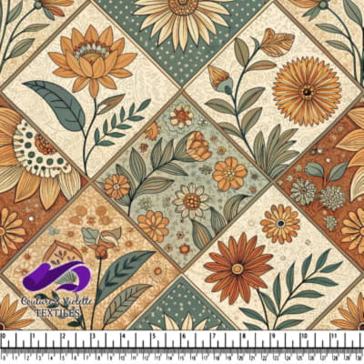 Vintage floral patchwork pattern in muted earth tones