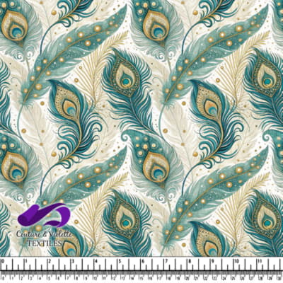 Plume de paon ornée en teal et or