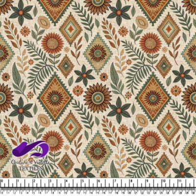 Earth tone floral and geometric patterned
