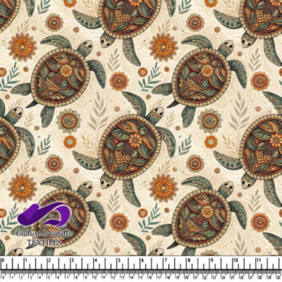 Sea Turtles and Floral Pattern in Earth Tones