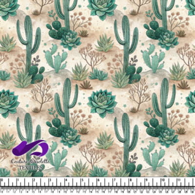 Motif de Cactus et de Succulentes dans le Désert avec Plantes Vertes