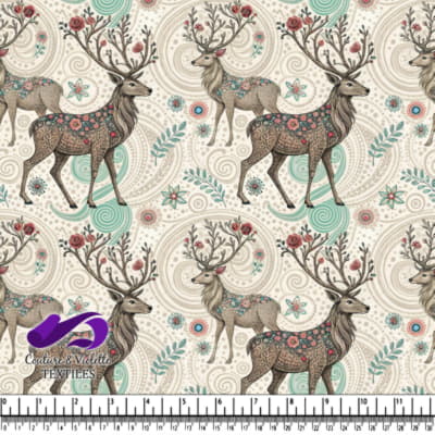 Cerf à motif floral sur fond vintage tourbillonnant