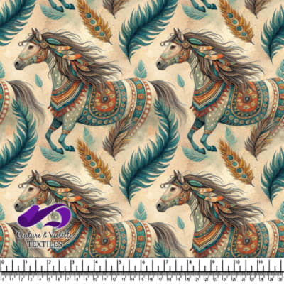 Chevaux artistiques décoratifs ornés de plumes colorées