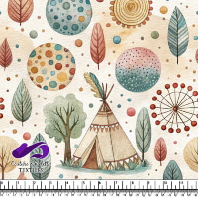 Watercolor woodland pattern with tent trees leaves