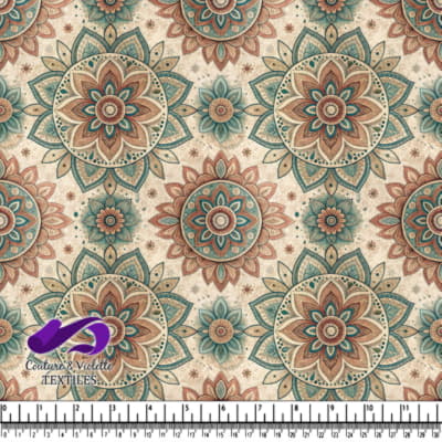 Vintage floral mandala pattern with teal and brown tones