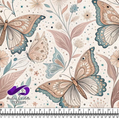 Delicate pastel butterfly floral pattern on a light background