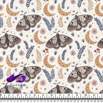 Papillons, lunes croissantes, étoiles et illustrations botaniques