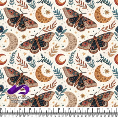 Moths crescent moons and botanical elements