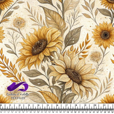Tournesols et feuilles d'automne sur fond beige