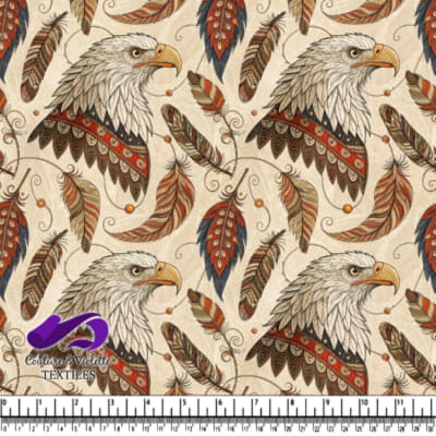 Eagle head surrounded by patterned feathers