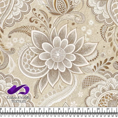 Beige and white paisley floral pattern