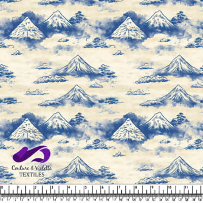 Vintage mountain landscape with clouds and snowy peaks