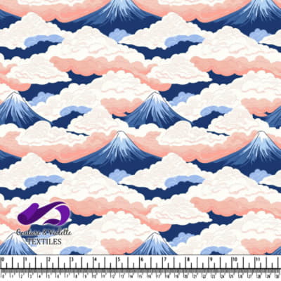 Paysage de montagne stylisé avec nuages et ciel pastel