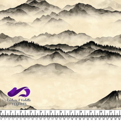 Mystic Foggy Mountain Range Landscape in Ink Wash Style