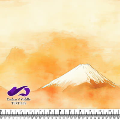 Mountain Landscape with Snowy Peak on Orange Background