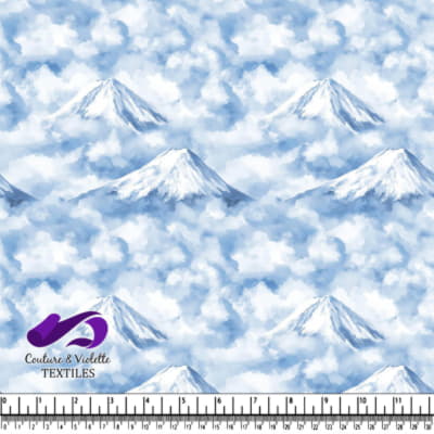 Snowy Mountain Peaks Against a Cloudy Blue Sky Pattern