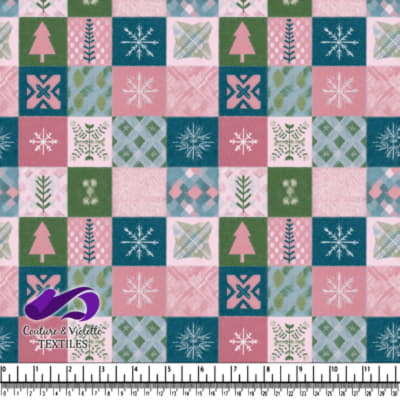 Motif de Noël en Patchwork avec Arbres, Flocons de Neige et Feuilles