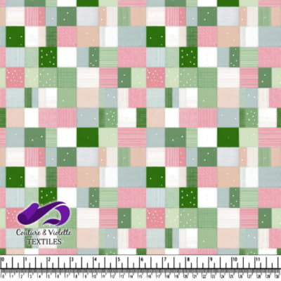 Motif de Couverture en Patchwork Pastel avec Carrés Verts, Roses et Gris