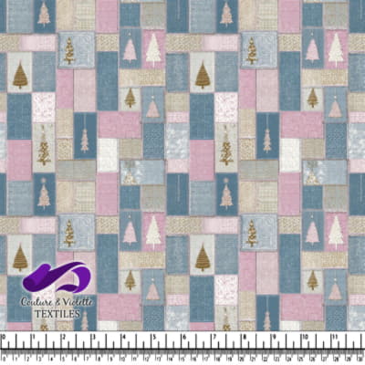 Patchwork Holiday Trees Fabric Design in Pastel Colors