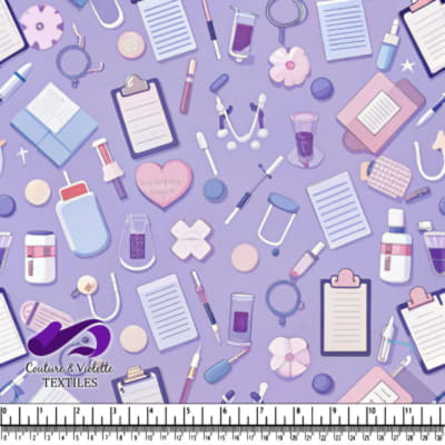 Motif d'outils médicaux et de laboratoire sur fond violet