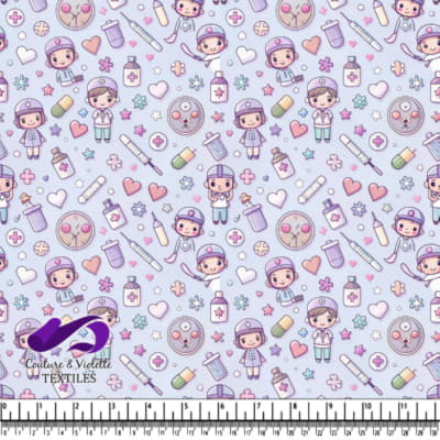 Joli Motif d'Infirmière et de Fournitures Médicales sur Fond Bleu Clair