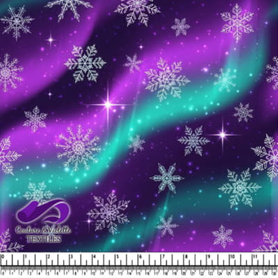 Aurora Borealis Snowflakes Winter Night Fabric Pattern