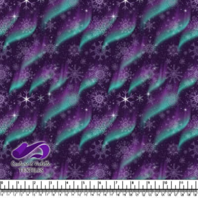 Aurora Snowflakes Winter Night Pattern on Purple Background