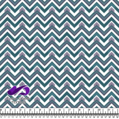Geometric Chevron Pattern Fabric in Teal and Purple Shades