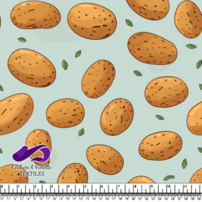 Motif de Pommes de Terre avec Herbes sur Fond Bleu