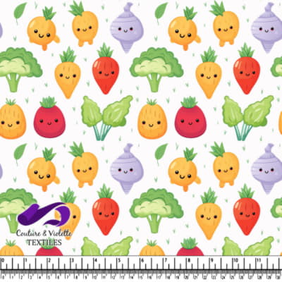 Motif de Légumes Kawaii Mignons avec Illustrations de Visages Souriants
