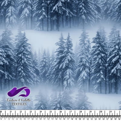 Forêt de Pins Couvertes de Neige dans la Brume Hivernale