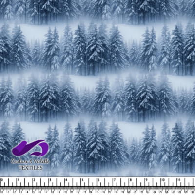 Forêt de Pins Couvertes de Neige dans la Brume Hivernale