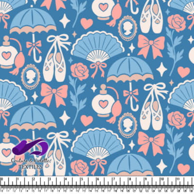 Vintage Ballet Accessories Pattern on Blue Background