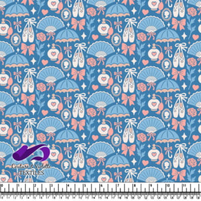 Vintage Ballet Accessories Pattern on Blue Background