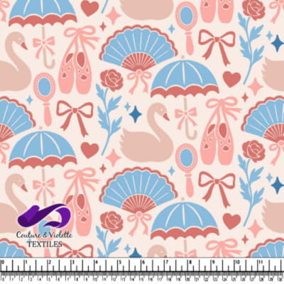 Vintage Ballet and Swan Pattern with Umbrellas and Fans