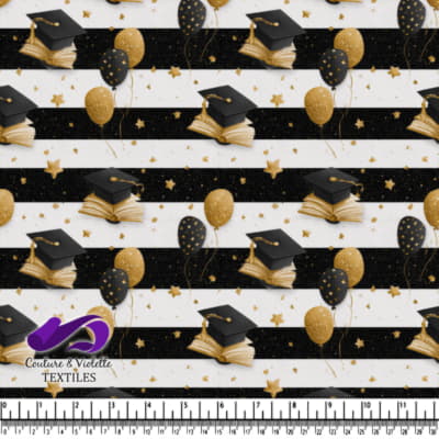 Graduation Celebration Black Gold Striped Pattern Fabric Design