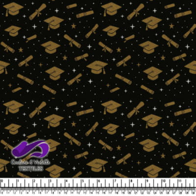 Motif de Chapeaux de Diplôme, Diplômes et Étoiles sur Fond Noir