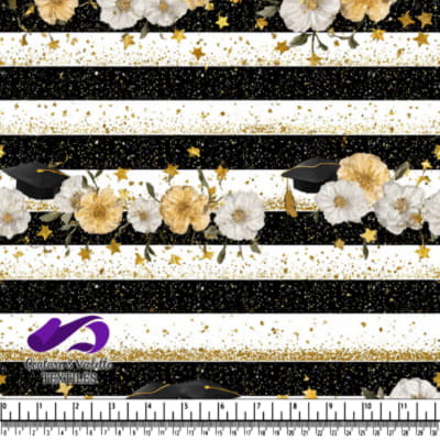 Gold and Black Graduation Floral Stripes Pattern