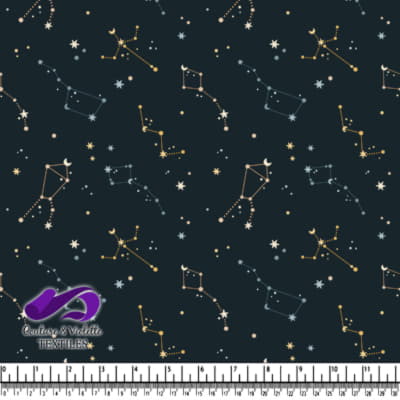 Dark Starry Sky Fabric with Constellation Patterns