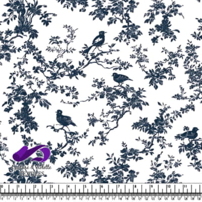 Motif Vintage d'Oiseaux Bleus et de Branches sur Fond Blanc