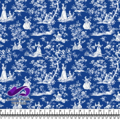 Motif Toile Vintage Victorien Femmes et Enfants en Bleu