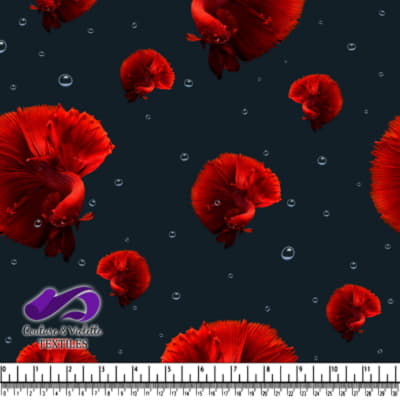 Motif Floral de Poisson Betta Rouge sur Fond Sombre