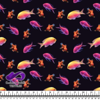 Colorful Tropical Fish Pattern on Black Background